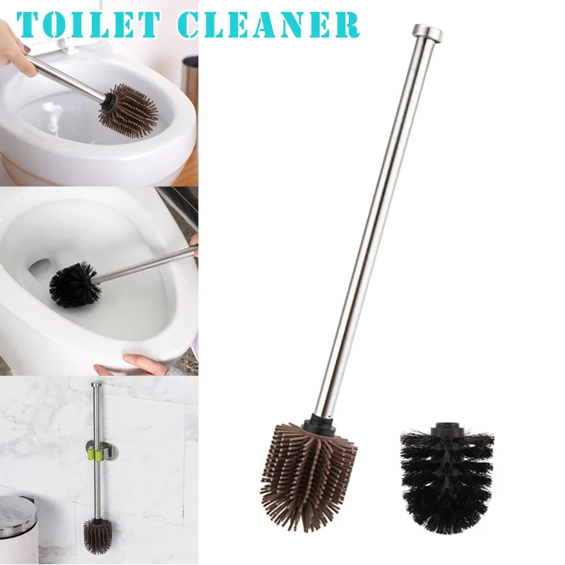 

Toilet Brush Silicone Heads Stainless Steel Handles Replacement Cleaning Tool lpfk Toilet Brush Bathroom Products Household New