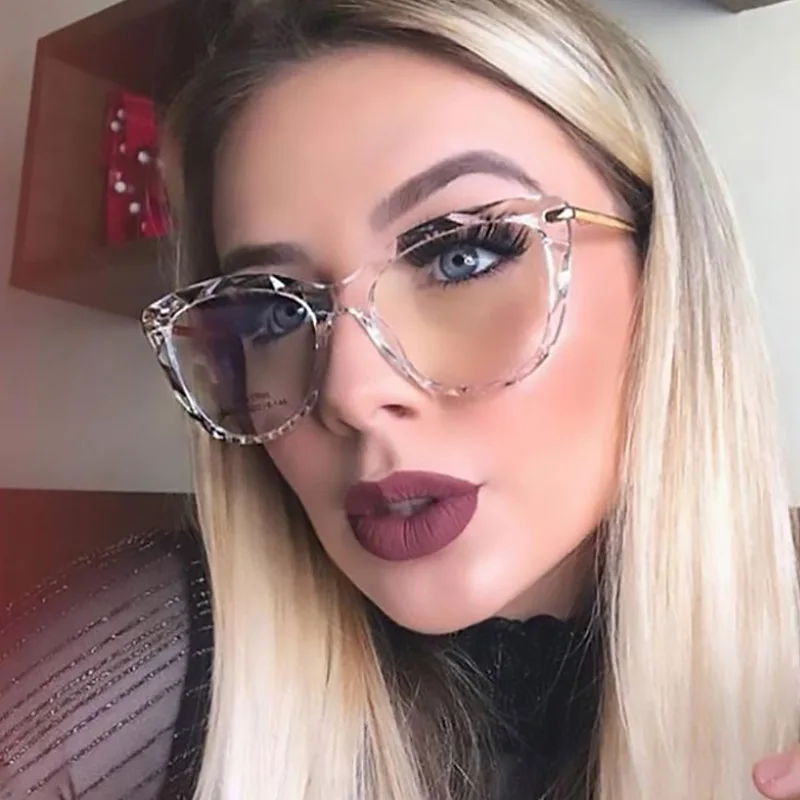 Голубые светло-круглые очки в оправе прозрачные женские для близорукости