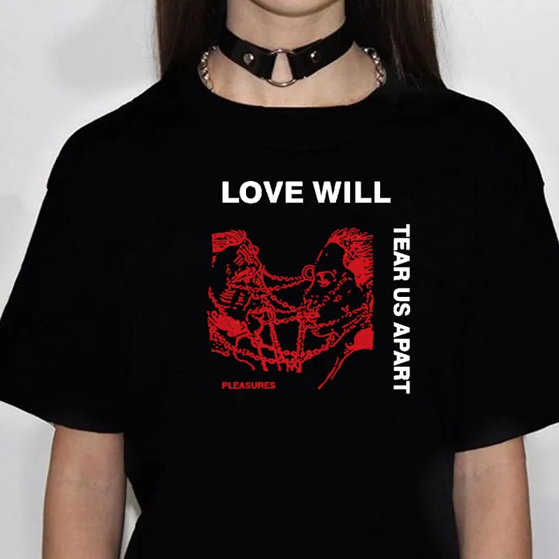Женская готическая Футболка с принтом Love Will Tear Us черная хипстерская футболка