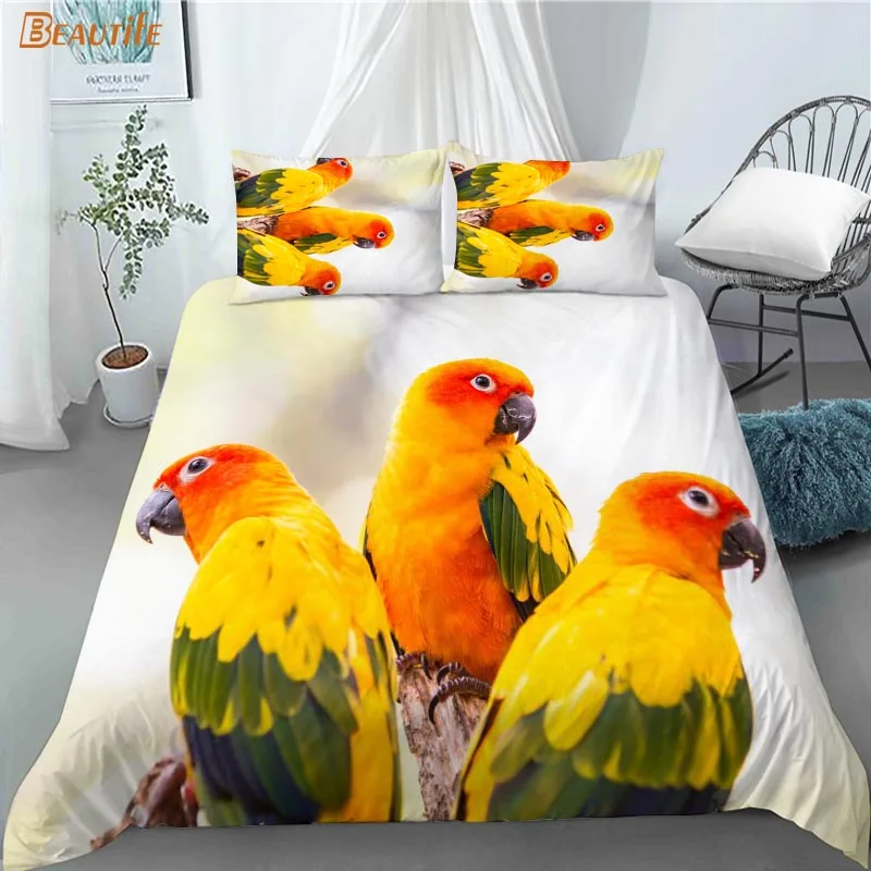 Juego de fundas de edred&oacute;n personalizadas para el hogar, Set de ropa de cama de 3 piezas con dise&ntilde;o de loro y animales, a la moda, 1009-3