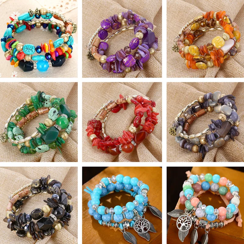 Женский браслет с бусинами ZOSHI подвесками из натуральных камней золотого цвета