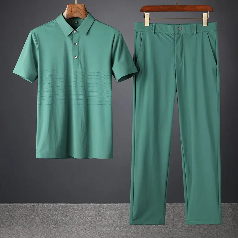 

New Summer Light Luxury Quality Ice Silk Seamless Collapel Two Piece Men's Thin Leisure Sportsuit