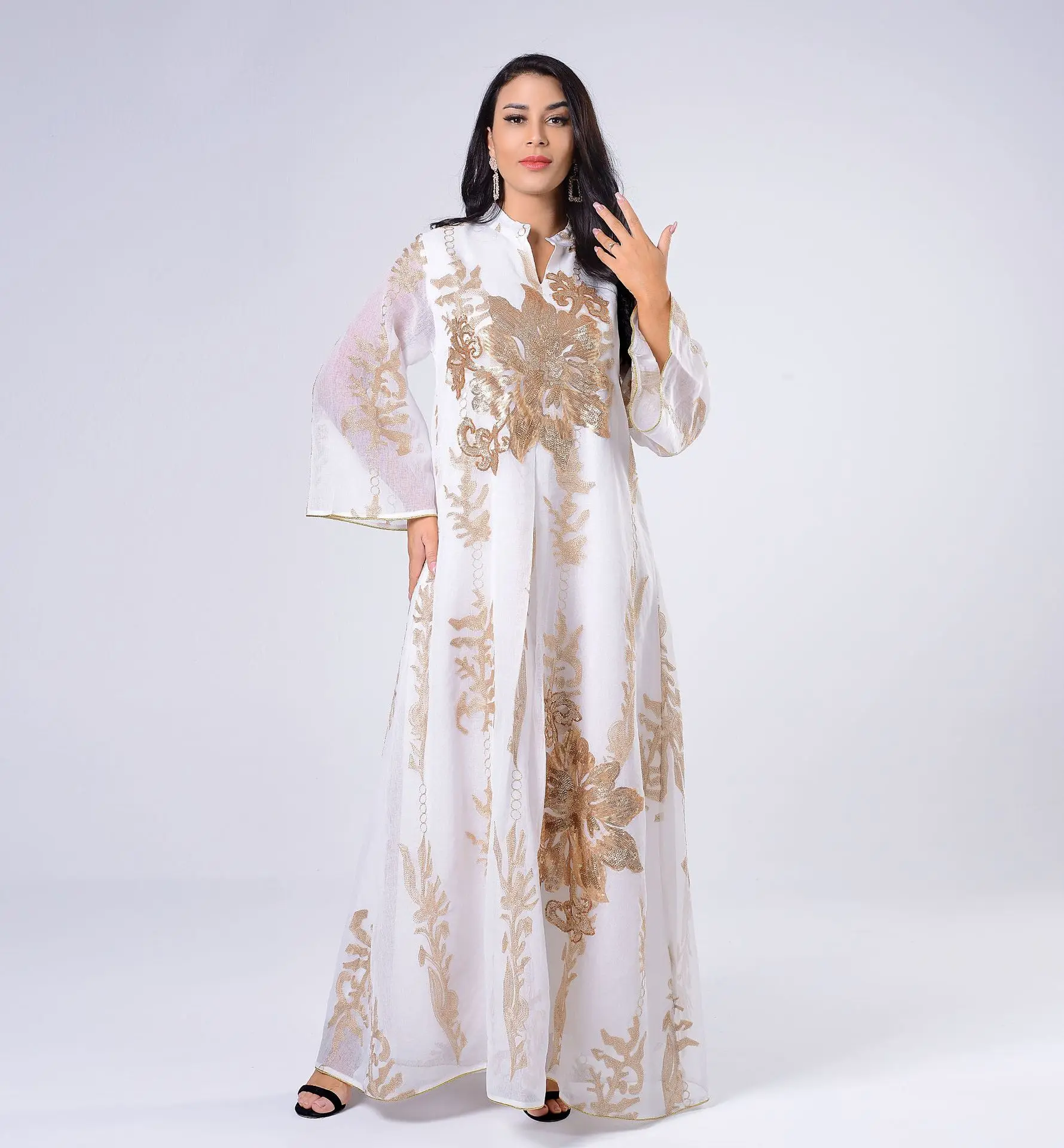 Женское вечернее платье с блестками, длинный кафтан с широкой юбкой, турецкий хиджаб Абая, Дубай, Vestido Long Caftan Marocain Eid, мусульманские платья