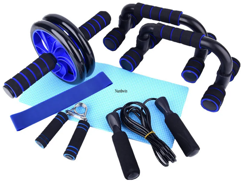 Набор для фитнеса Ab Roller Wheel 7 комплектов с коленным ковриком скакалка пуш-ап бар