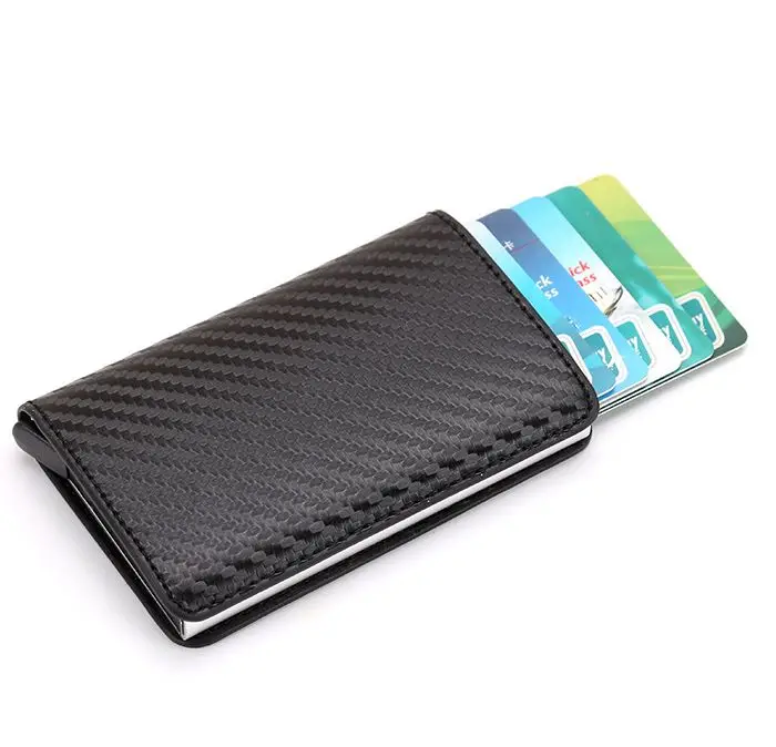 black carbon fiber1 Мужской держатель для Карт RFID алюминиевый сплав кредитный держатель для карт НОВЕЙШИЙ МЕТАЛЛИЧЕСКИЙ кожаный бумажник Противоугонный мужской автоматический Чехол для карт - Цвет: black carbon fiber1