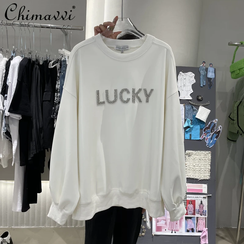

High-Street Sweatshirts Feminine 2021 Fall Women's Clothing New Fashion Letters Rhinestone Loose All-Matching Tops Hoodie