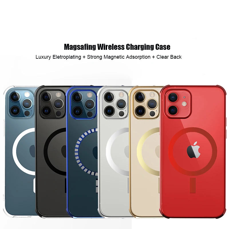 

Electroplate Transparent Magnetic Magnet Case for iPhone 13 12 11 Pro Max Magsafing Support Wireless Charging Cover for iPhone13