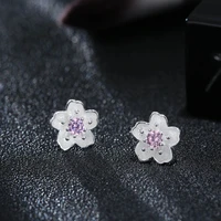 925 sterling silver earrings cherry blossoms stud earrings for women romantic style girl popular gift fashion ear jewelry
