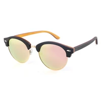 dropshipping half rim bamboo wood sun glasses women beach polarized semi rimless ebony wood laminated frame sunglasses