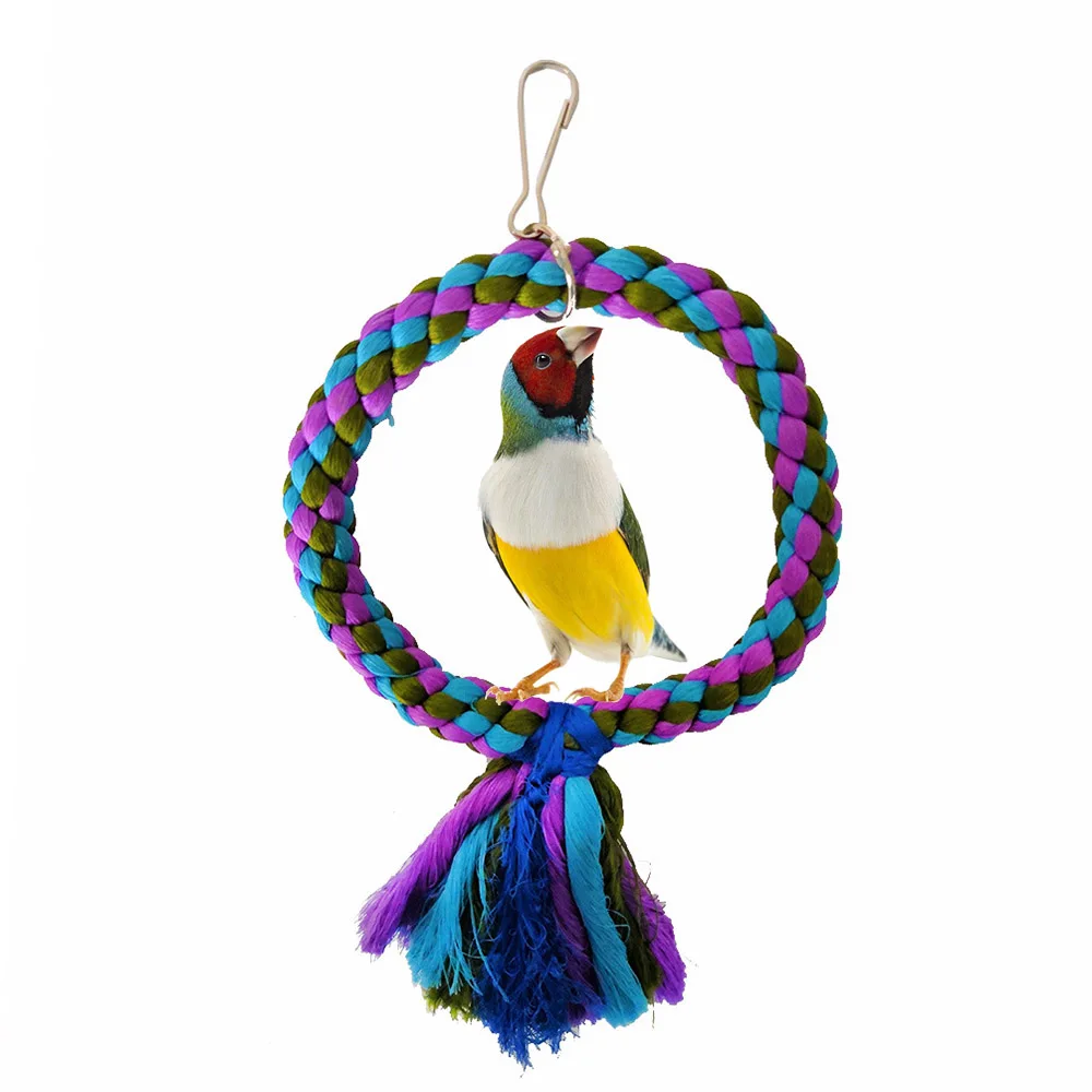 

Bird Toy Woven Cotton Rope Parrot Swing Toy Funny Geometric Bird Stand Chewing Rack Parrot Hanging Playing Toys Bird Accessories