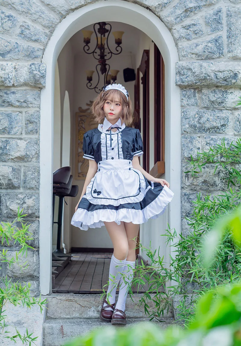 

Sweet Lolita Dress French Maid Waiter Costume Women Sexy Mini Pinafore Cute Ouji Outfit Halloween Cosplay For Girls Plus Size