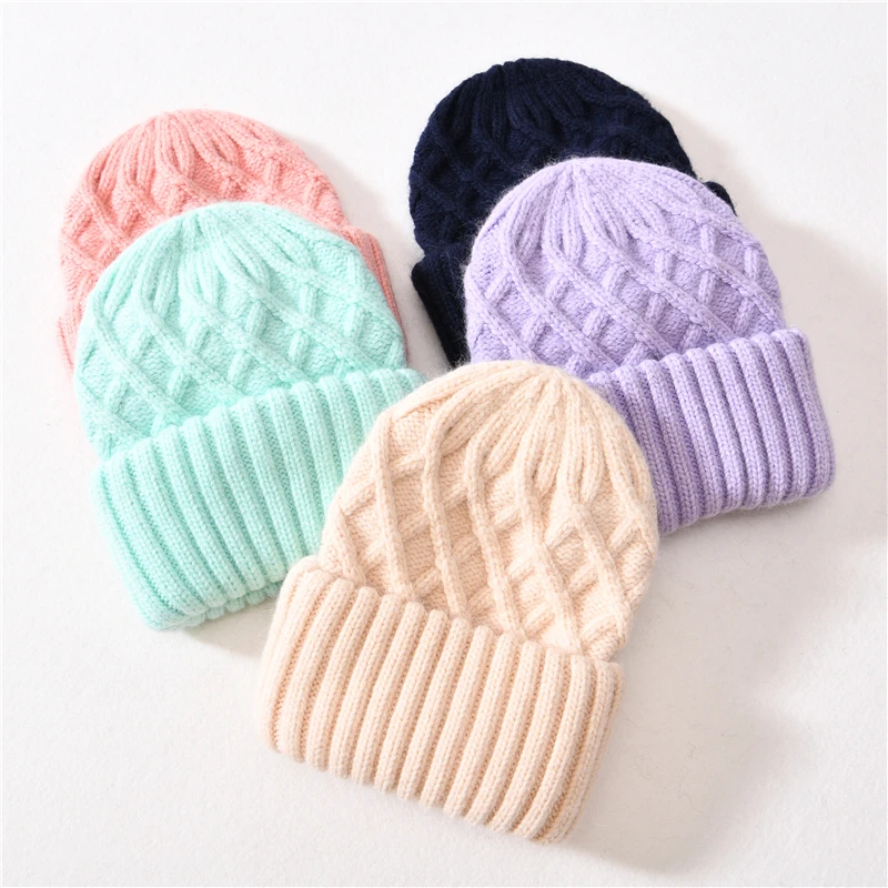 Winter Hats for Women Warm Cashmere Blend Female Solid Colors Soft Three Fold Thick Warm Skullies Beanies Hat New Fashion