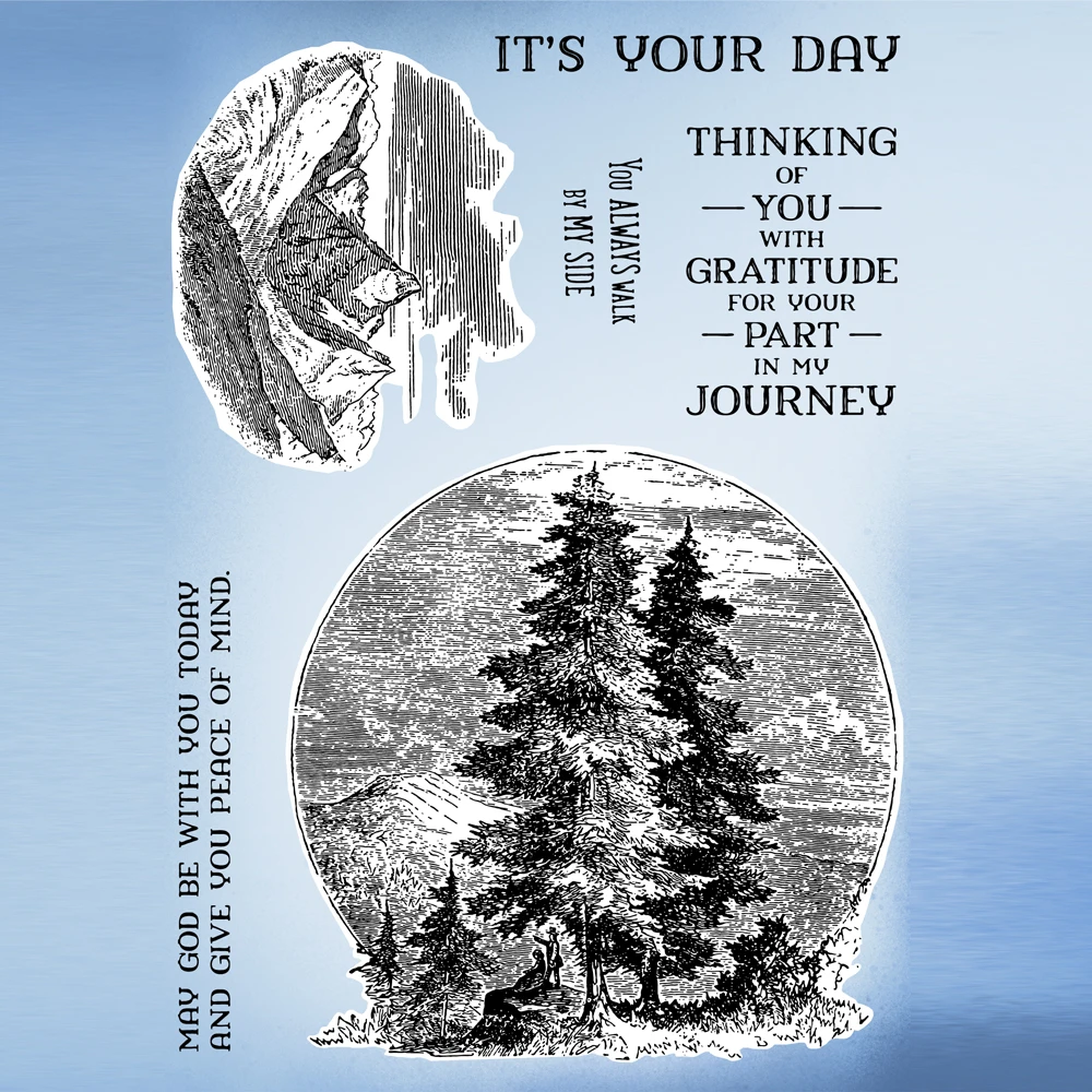 Штампы для фотополимера с изображением леса на закате |