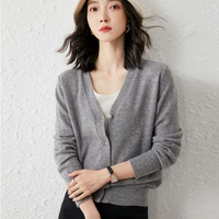 womens v neck cardigan 100 wool velvet short loose long sleeved solid color wild spring and autumn korean knit bottoming shirt