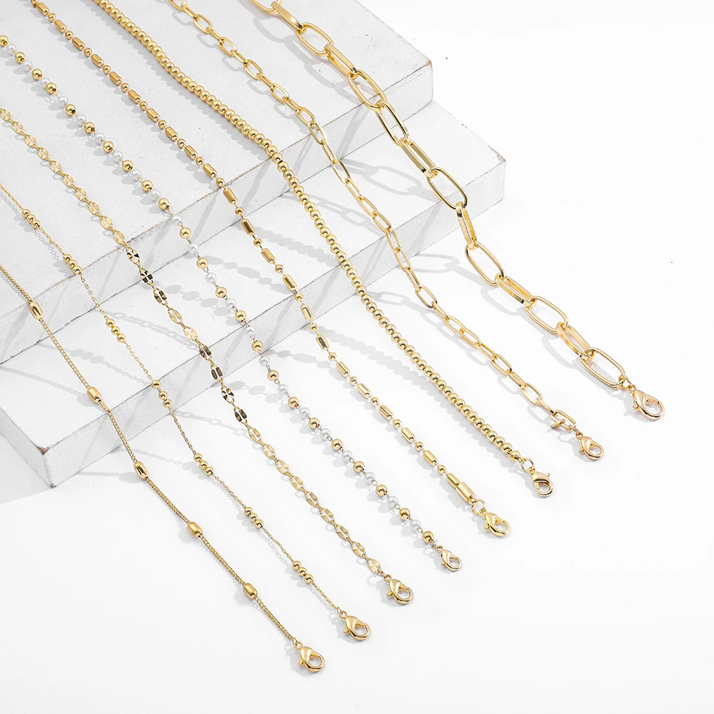 Цепочка для ожерелья и солнцезащитных очков, шнур золотистого цвета с металлическими бусинами, нескользящая цепь унисекс, держатель для масок, солнцезащитных очков