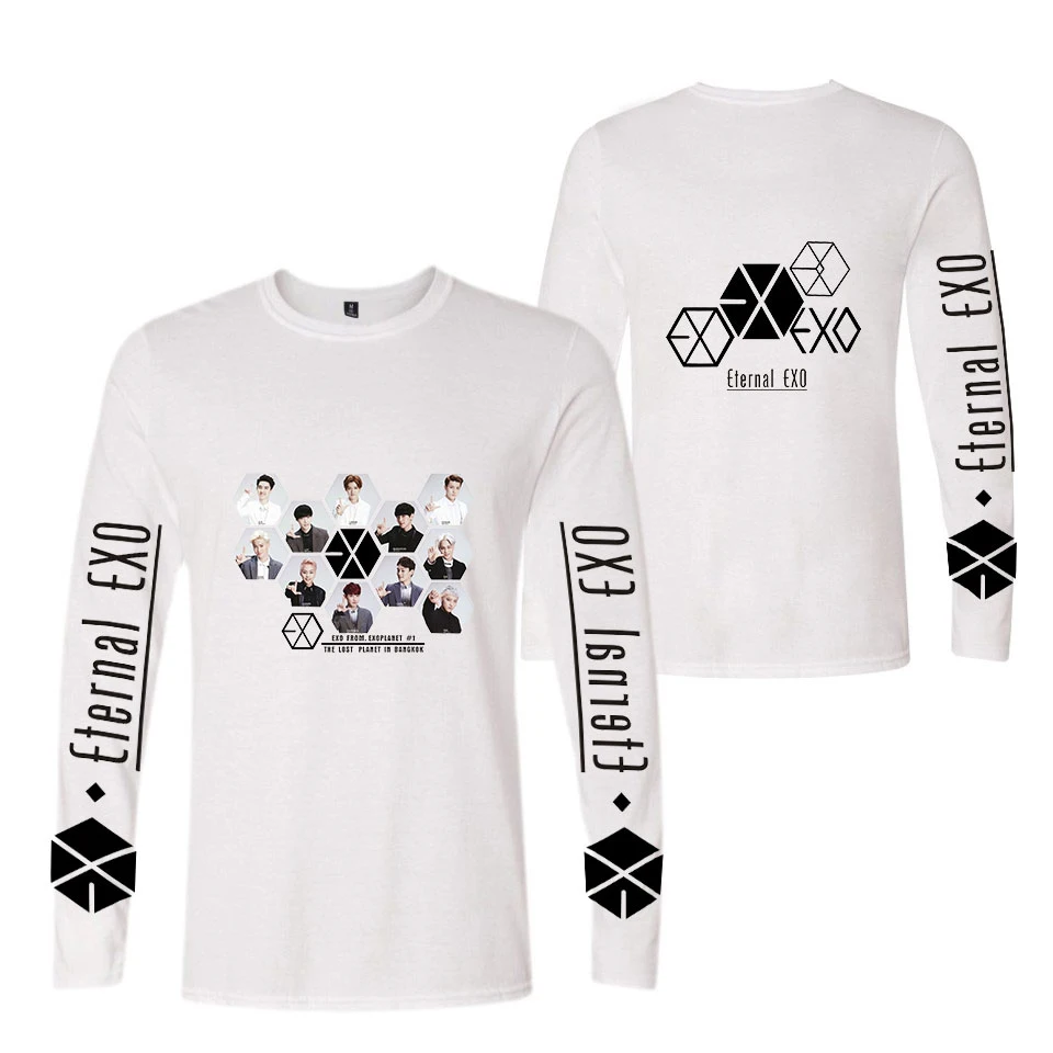 Корейская команда пения группы EXO летняя футболка с длинным рукавом принтом букв