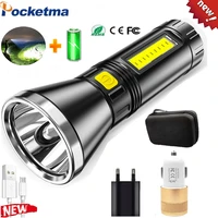 ultra bright led flashlight waterproof torch zoomable 4 lighting modes multi function usb charging camping outdoor flashlight