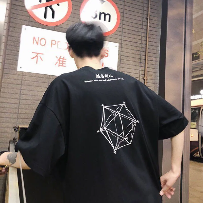 Футболка мужская с китайским принтом Повседневная рубашка коротким рукавом в