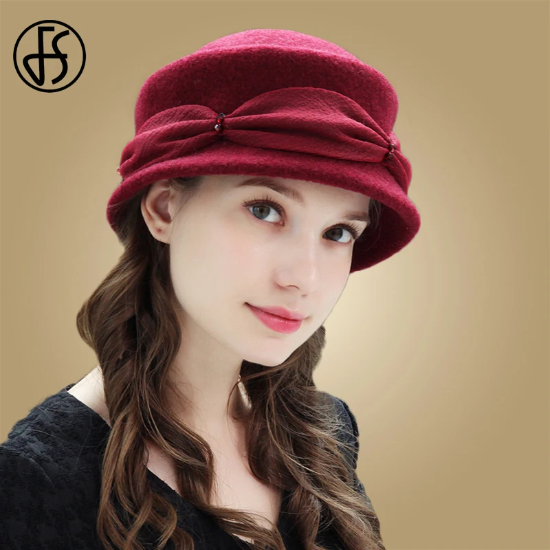 Женская шерстяная шляпа котелок FS в винтажном стиле элегантная теплая