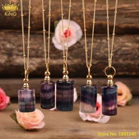 natural rainbow fluorite stone perfume essential oil diffuser bottle pendant boho women gold perfume bottle vial necklace gift