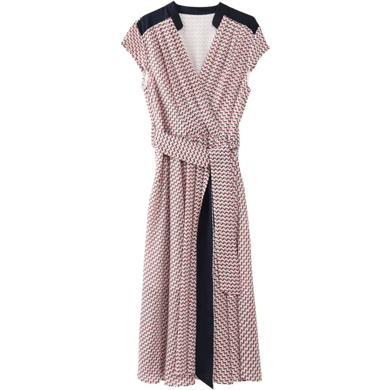 

The 2021 summer new light ripe female with feminine temperament v-neck elegant chiffon dress with short sleeves