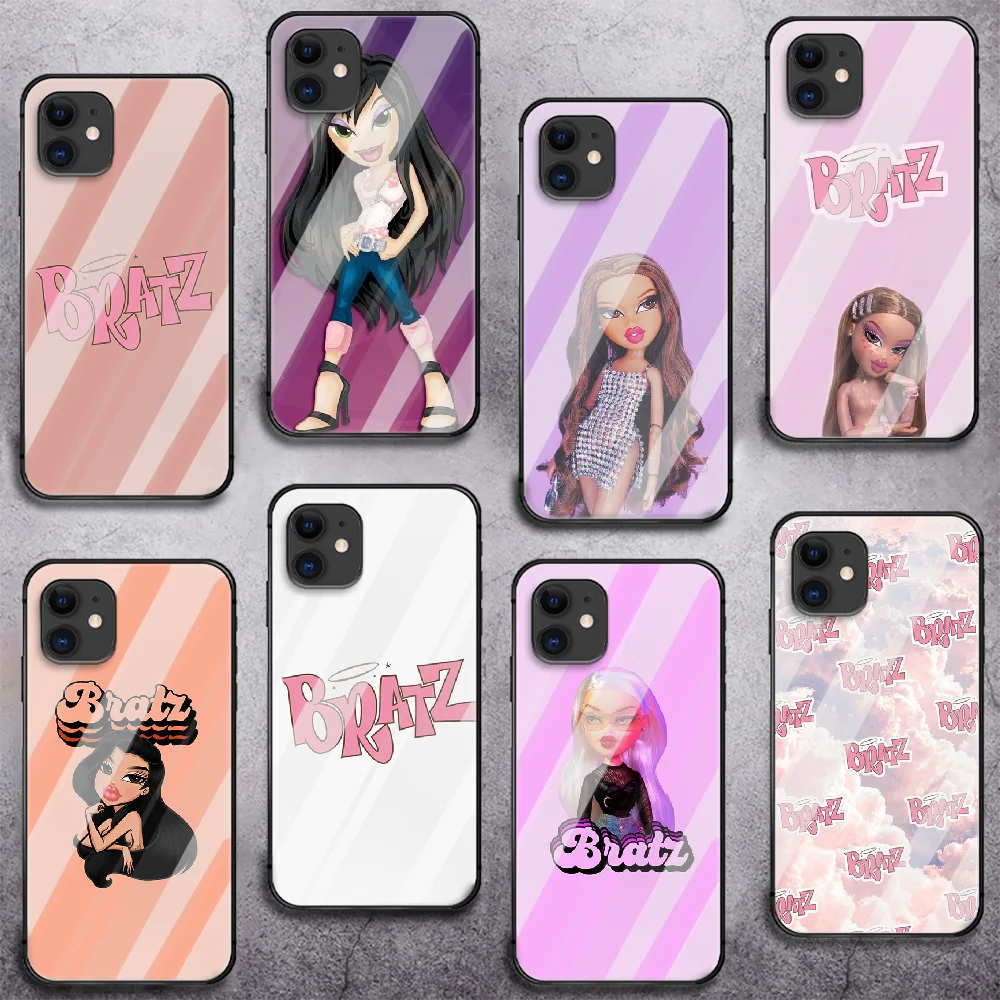 

Fashion Brand Doll Bratz Lovely Phone Tempered Glass Case Cover For IPhone 6 6S 7 8 11 12 X Xr Xs Se 2020 Pro Max Plus Mini
