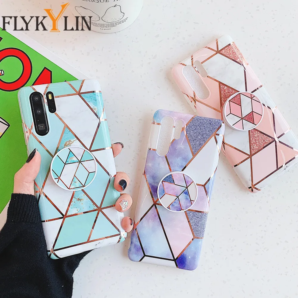 FLYKYLIN мраморный чехол с подставкой для Huawei P40 Lite P30 P20 Pro Mate 30 20 Nova 3e задняя крышка