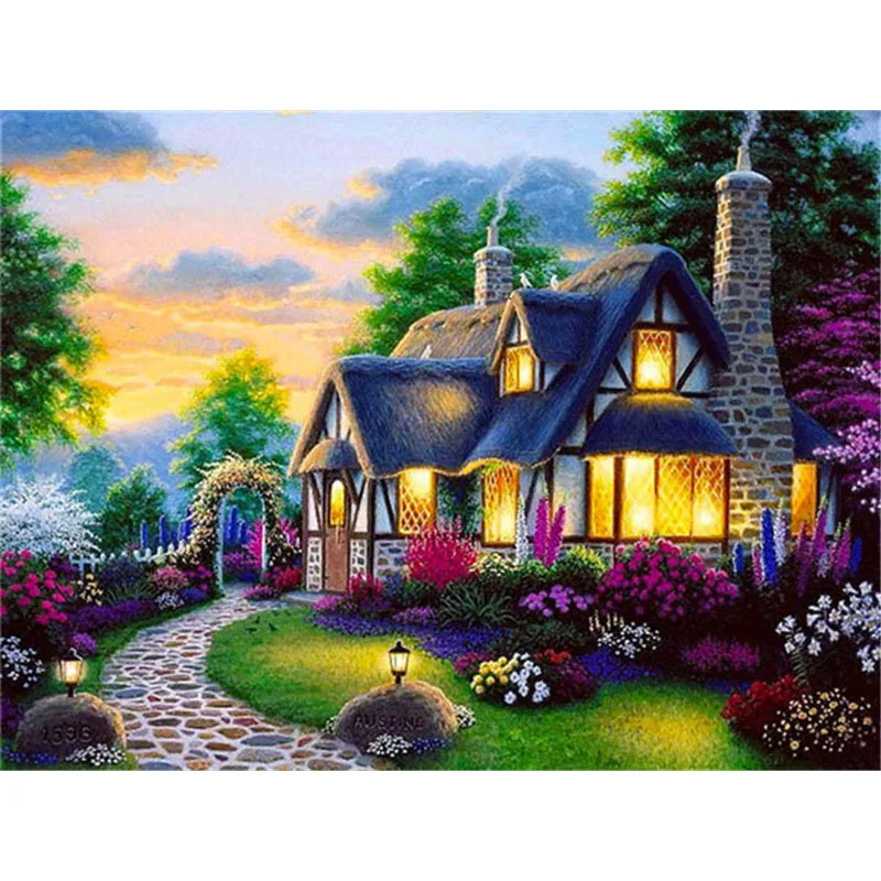 

Diamond Embroidery House Handicraft Full Drill Diamond Painting Landscape Mosaic Garden Picture of Rhinestone Wall Art