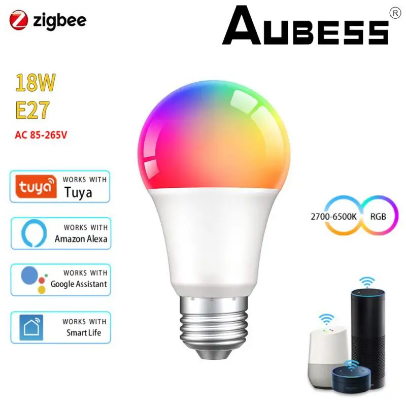 

Умная лампочка Aubess Zigbee, светодиодсветильник лампочка с изменением цвета, E27, 110 В, 220 В, 12 Вт, 15 Вт