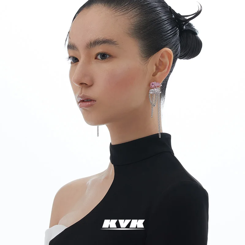 KVK персиковый цвет серьги с кисточками и кристаллами нишевый дизайн 2021 новые серьги-гвоздики темпераментные высококачественные аксессуары...
