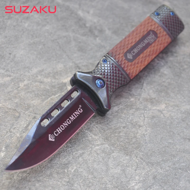 

Дамасский складной нож с лезвием 8,2 дюйма, титановое лезвие, деревянная ручка, ножи для кемпинга, военный тактический карманный нож для охот...