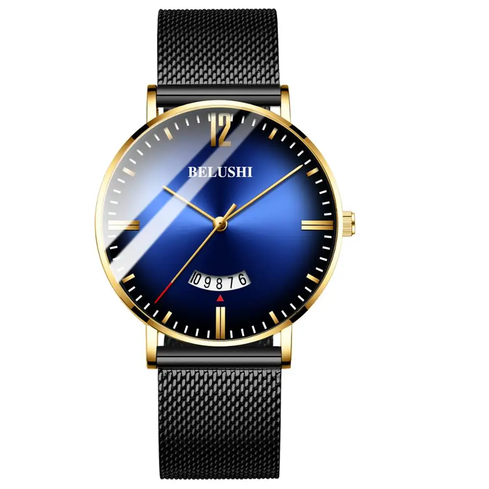 552 Mesh Gold BG Jenises, мужские часы, Лидирующий бренд, роскошные, мужские кварцевые часы, спортивные, повседневные, наручные, тонкие, стальные, сетчатые, водонепроницаемые часы, мужские часы - Цвет: 552 Mesh Gold BG