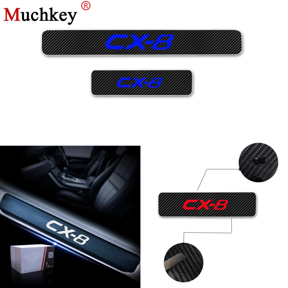 

Carbon Fiber Vinyl Sticker Car Door Sill Scuff Plate Guards Sills for Mazda CX-8 CX8 CX 8 Auto Accessories 4pcs