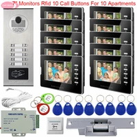 7inch color whiteblack doorbell 10 monitors video door phone home security access control electric strike lock video intercom