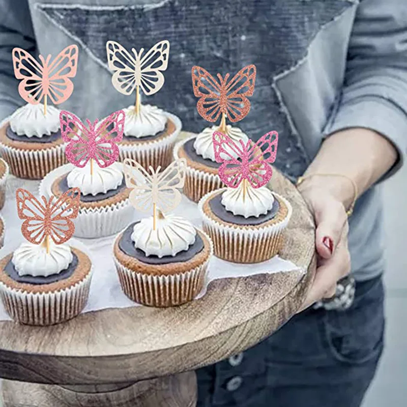 12 шт. топперы для капкейков в виде бабочек Детский праздник украшения торта на