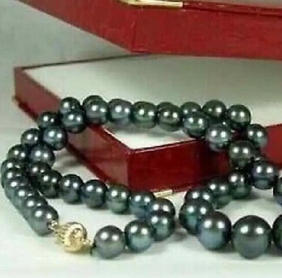 

Free Shipping stunning 18"10-11mm tahitian black green pearl necklace