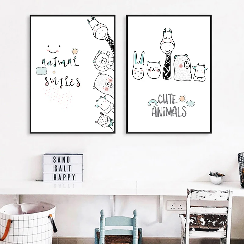 Настенная картина на холсте Мультяшные милые животные Декоративный принт