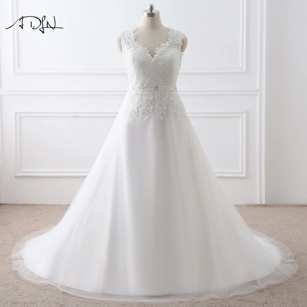 

ADLN Modest A-line Plus Size Wedding Dress Elegant Appliqued Tulle Country Bridal Gown White Ivory Sweep Train Bride Dress