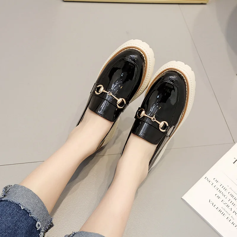 

CEVABULE Women Loafers Thick-soled Muffin Shoes Spring 2019 Painted Leather Deep Slope Single-heel Heightening Shoes HZB-7803-7