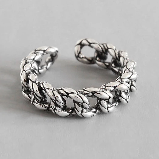 silver 5 Стерлинговое Серебро 925 пробы, широкая цепочка, кольца из серебра, Ретро стиль, дикая квадратная полоса, цепь, открытые кольца для женщин, новинка, хорошее ювелирное изделие, подарок - Цвет камня: silver 5