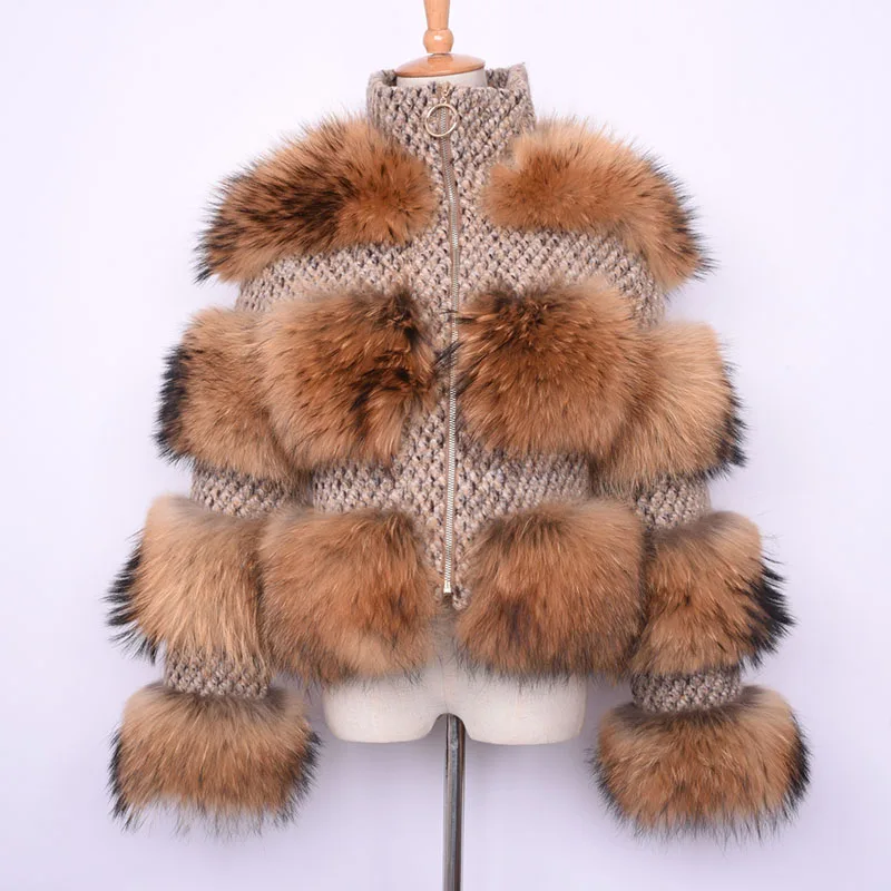 Raccoon Natural Jancoco Max натуральный мех енота куртки Женская мода натуральный мех пальто с длинным рукавом зимние женские пальто S7458 - Цвет: Raccoon Natural