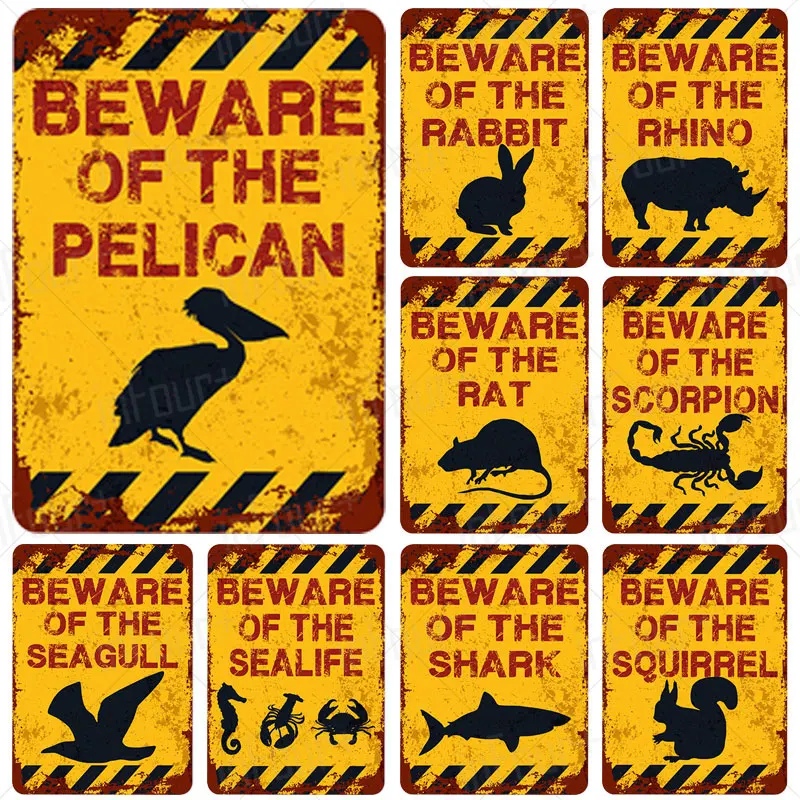 Остерегайтесь знак Пеликан табличка Металл Винтаж жестяной паба Настенный декор