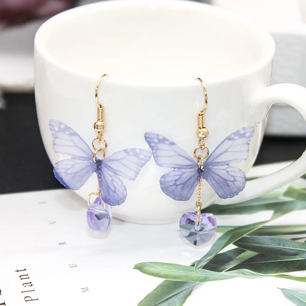 Fashion and Cute Purple Butterfly Pendant Earrings Popular Enamel Beautiful Glass Clip on 2021 New Jewelry for Women | Украшения и