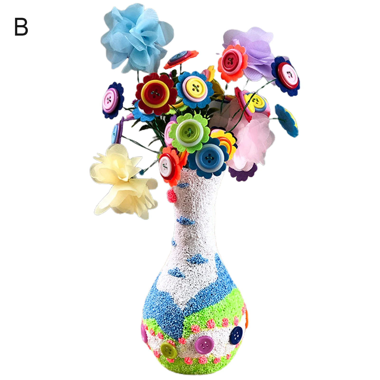 Ramo de flores hecho a mano con botones para ni&ntilde;os, juguete artesanal, Ornamnet, regalo de Navidad-5