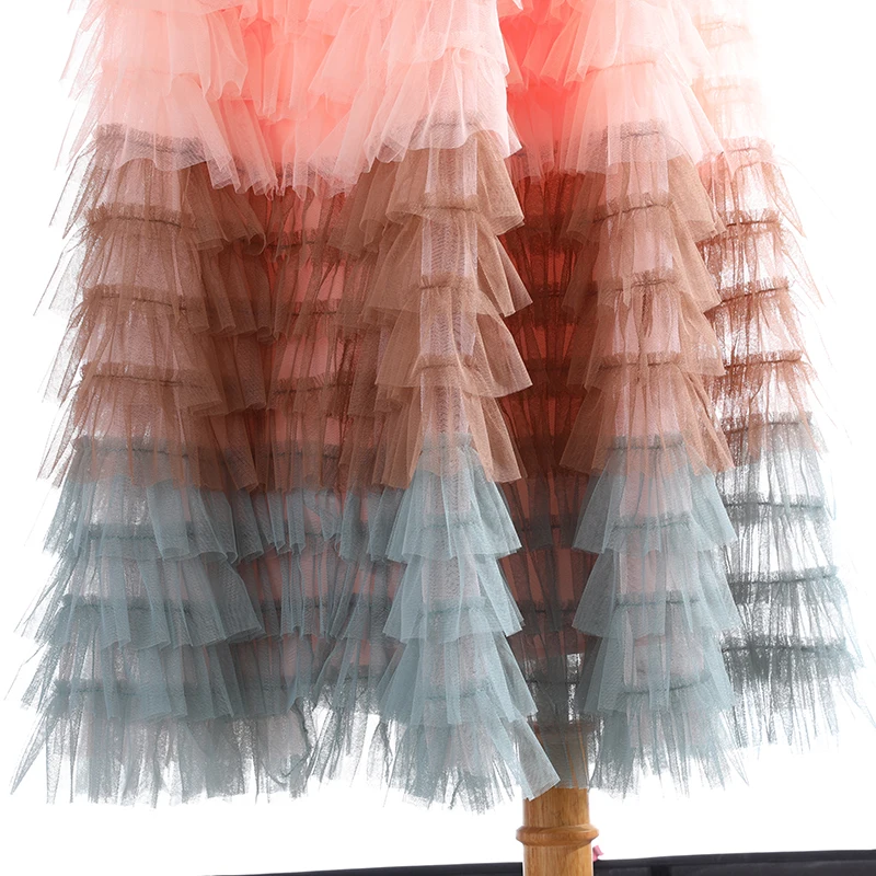 

[EAM] High Elastic Waist White Blue Layers Mesg Cake Long Half-body Skirt Women Fashion Tide New Spring Autumn 2021 1DD9222