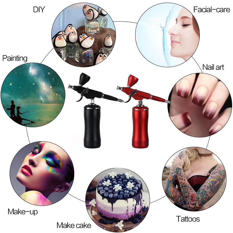 

Red Airbrush Compressor Kit with Gravity Trigger Type Spray Gun for Art Model Body Paint Artist Makeup Nail Tattoos Cake Tools