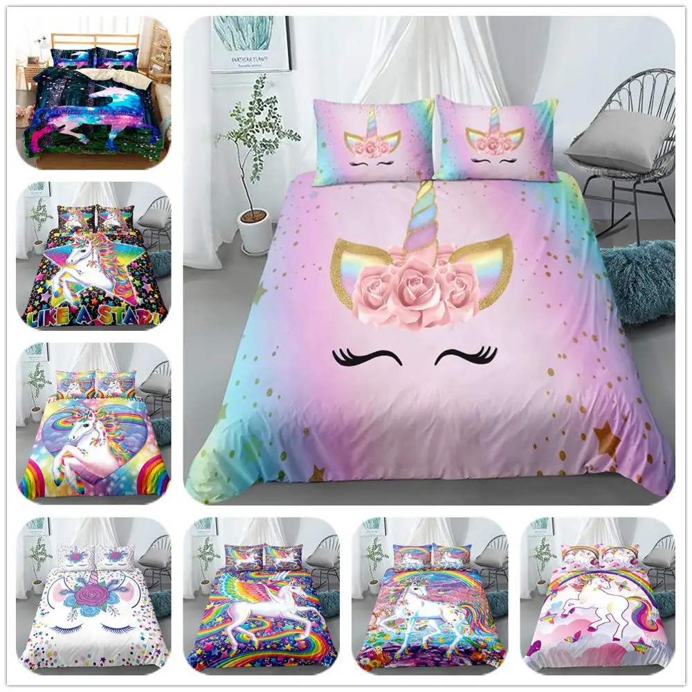 

featured smile unicorn pink princess duvet cover set king queen full twin size bed linen set