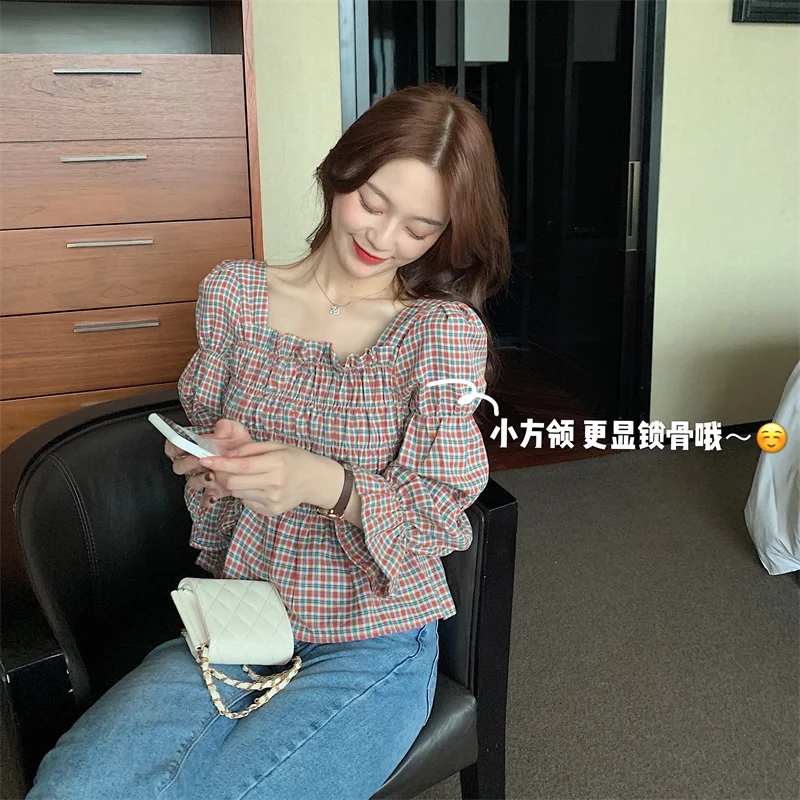 Женские рубашки Ulzzang японская кавайная Женская винтажная клетчатая рубашка с
