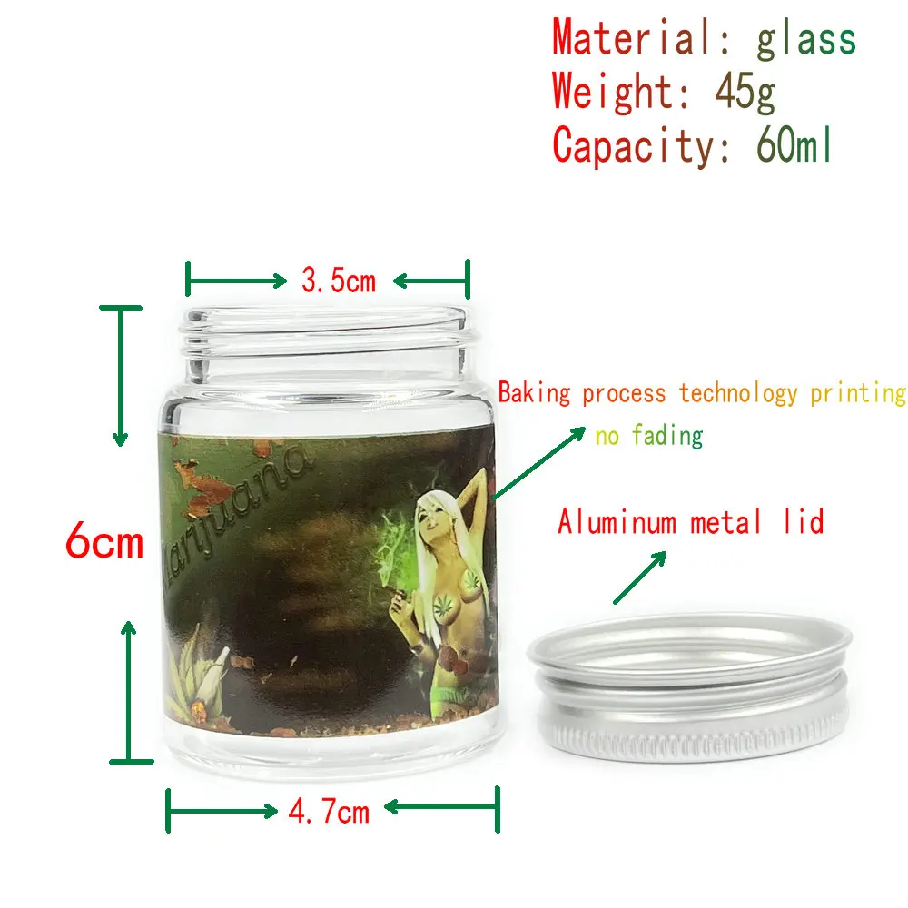 

Weed Tobacco Storage Bottle Jar Transparent Round Sealed Jars 420 Glass Sealed Small Jar With Lid 1pc