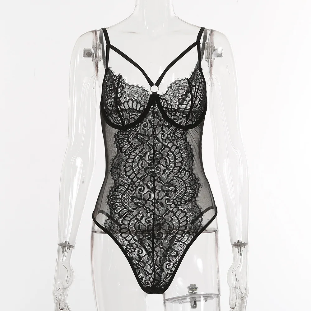 Ellolace Боди женское кружевное черное боди для женщин без рукавов Облегающий